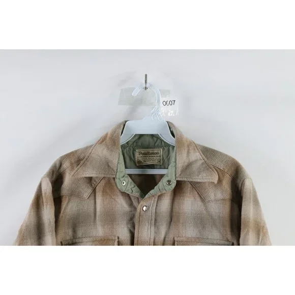 Vintage 70s Pendleton Mens Medium Wool Western Snap Button Board Shirt Plaid USA - Picture 2 of 7